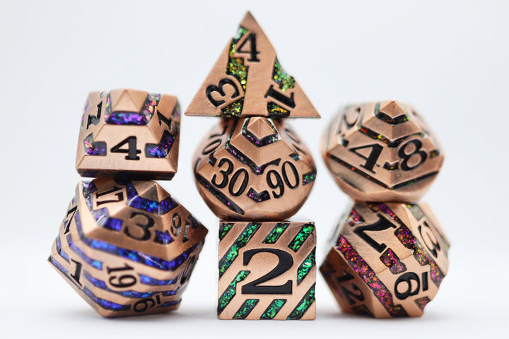 INTO THE MINES: COPPER WITH RAINBOW MICA - METAL RPG DICE SET