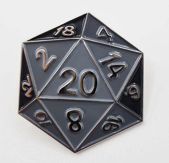 Black D20 Enamel Pin